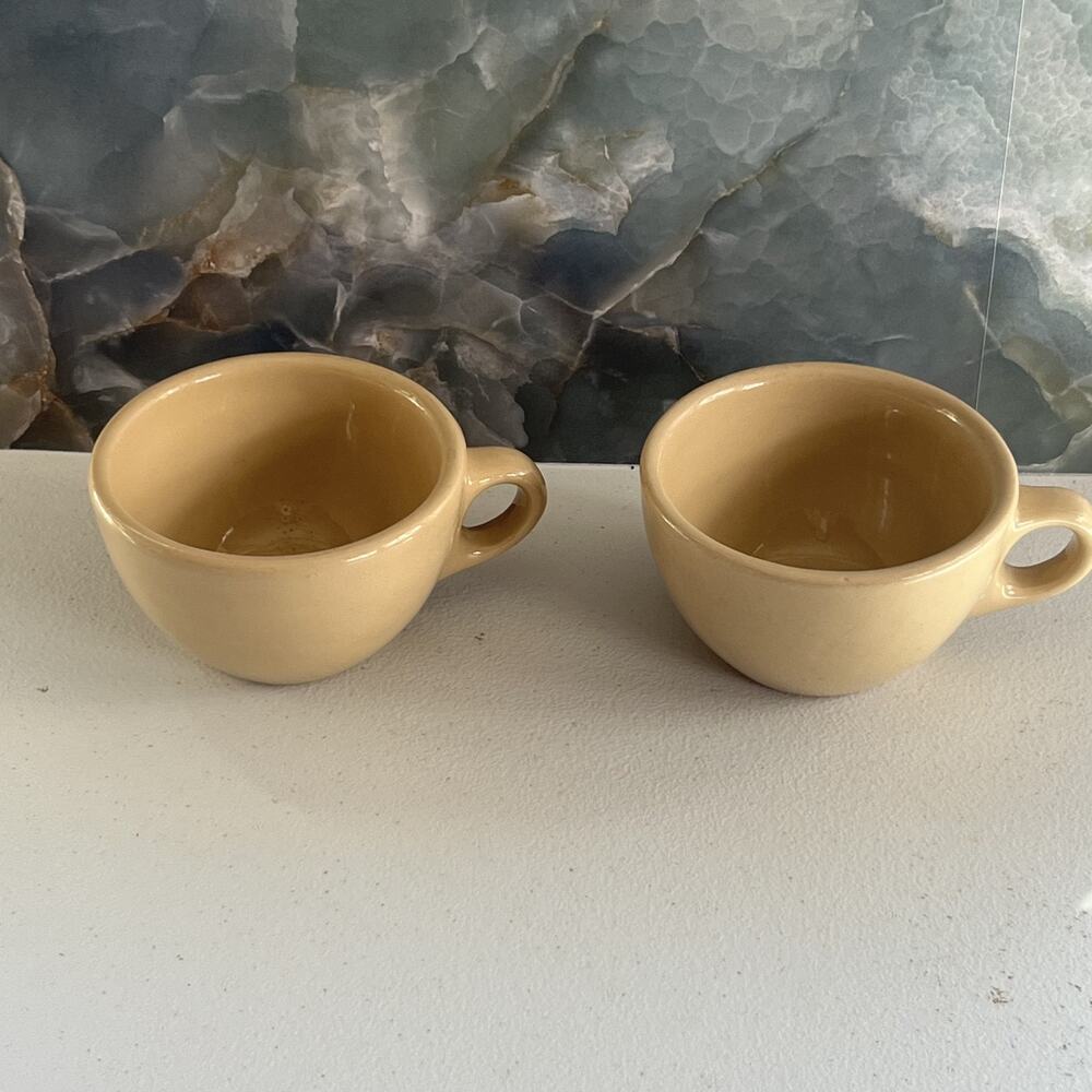 Tepco U.S.A China Restaurant Coffee Mugs Set of 2 Round Tan 2.5" Vtg